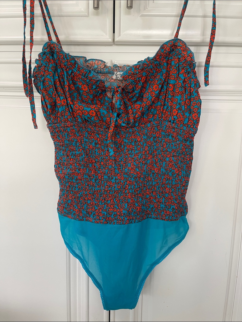 Intimately Free People Bardot Bodysuit size M teal orange-red combo - Picture 1 of 16